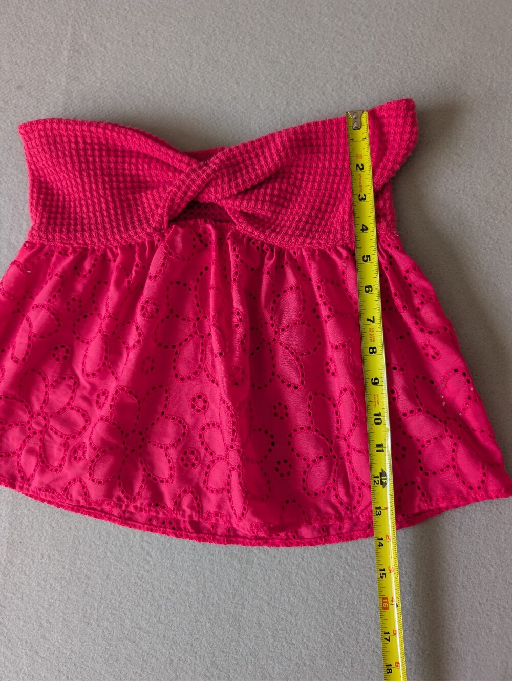 Strapless Eyelet Barbie Pink Embroidery Babydoll Peplum Knit Crop Top Shirt XS image 5